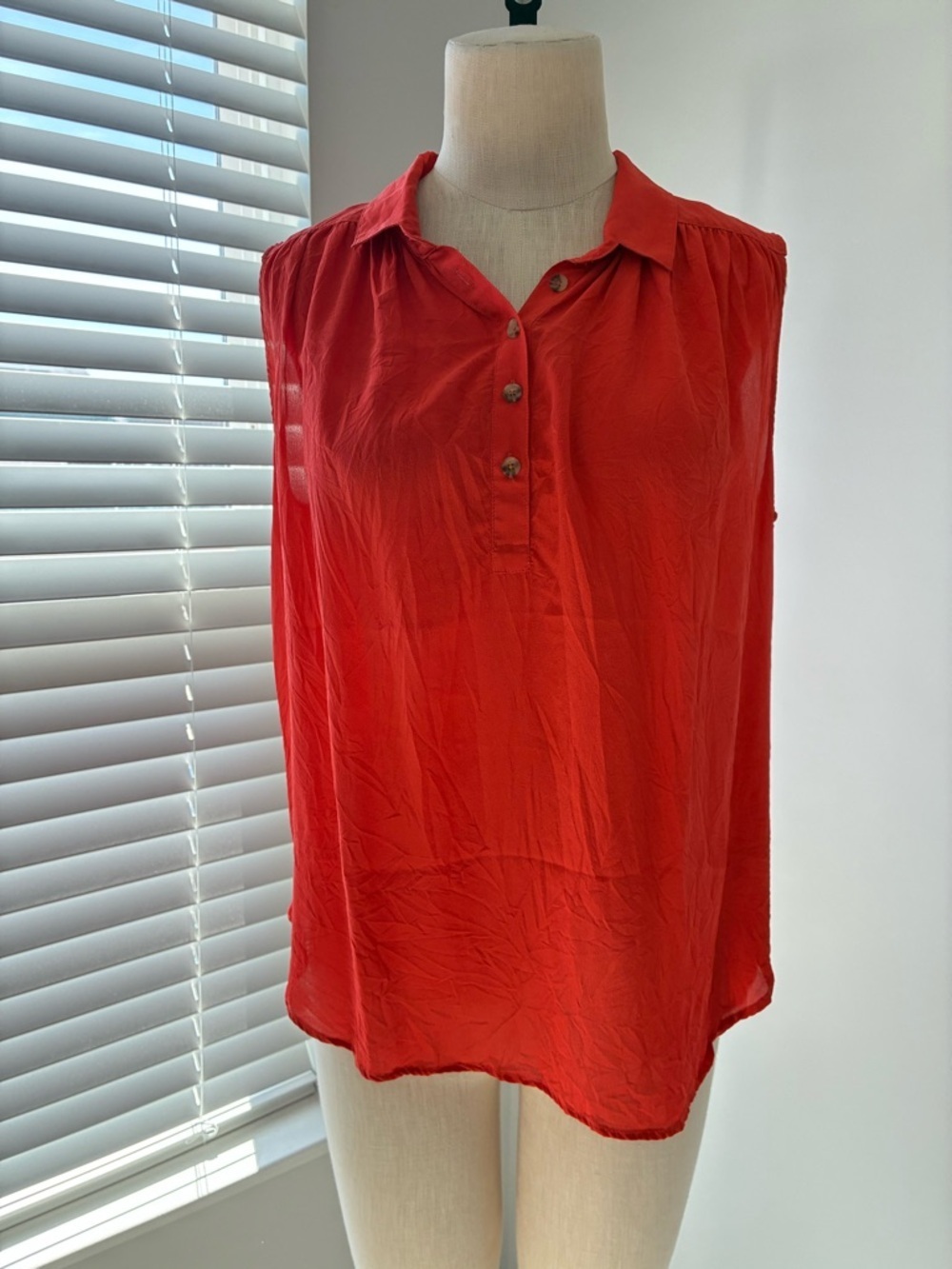 Maeve Anthropologie Women's Silk Orange Polo Sleeveless Top